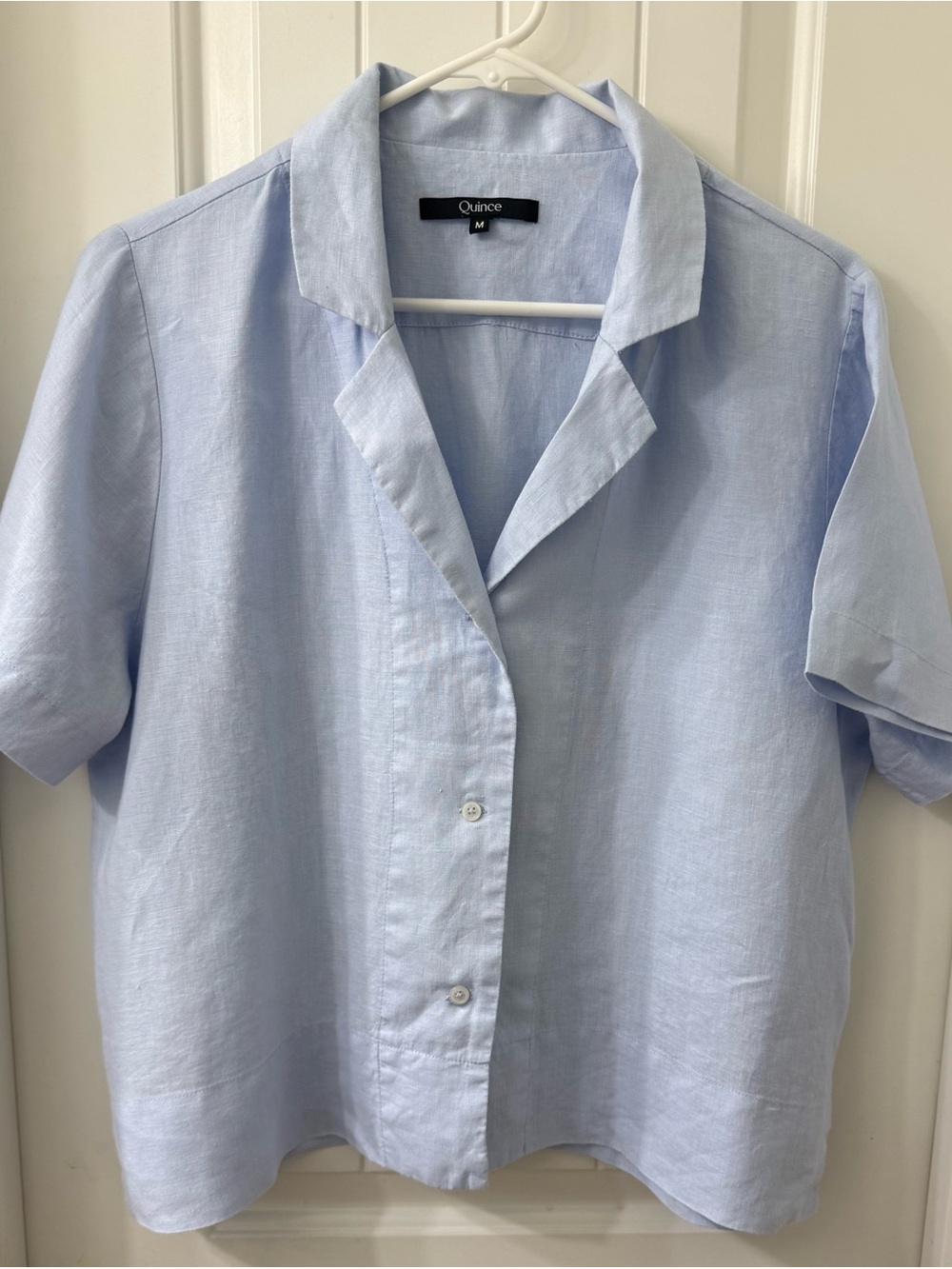 Quince French Blue Women’s 100% European Linen Short Sleeve Shirt Size Medium